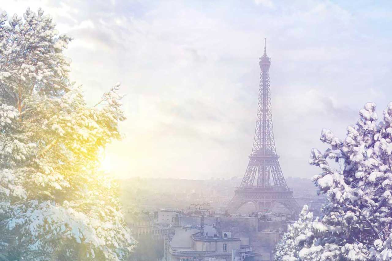 Фотообои в интерьере зимний пейзаж парижа  9-715 фото