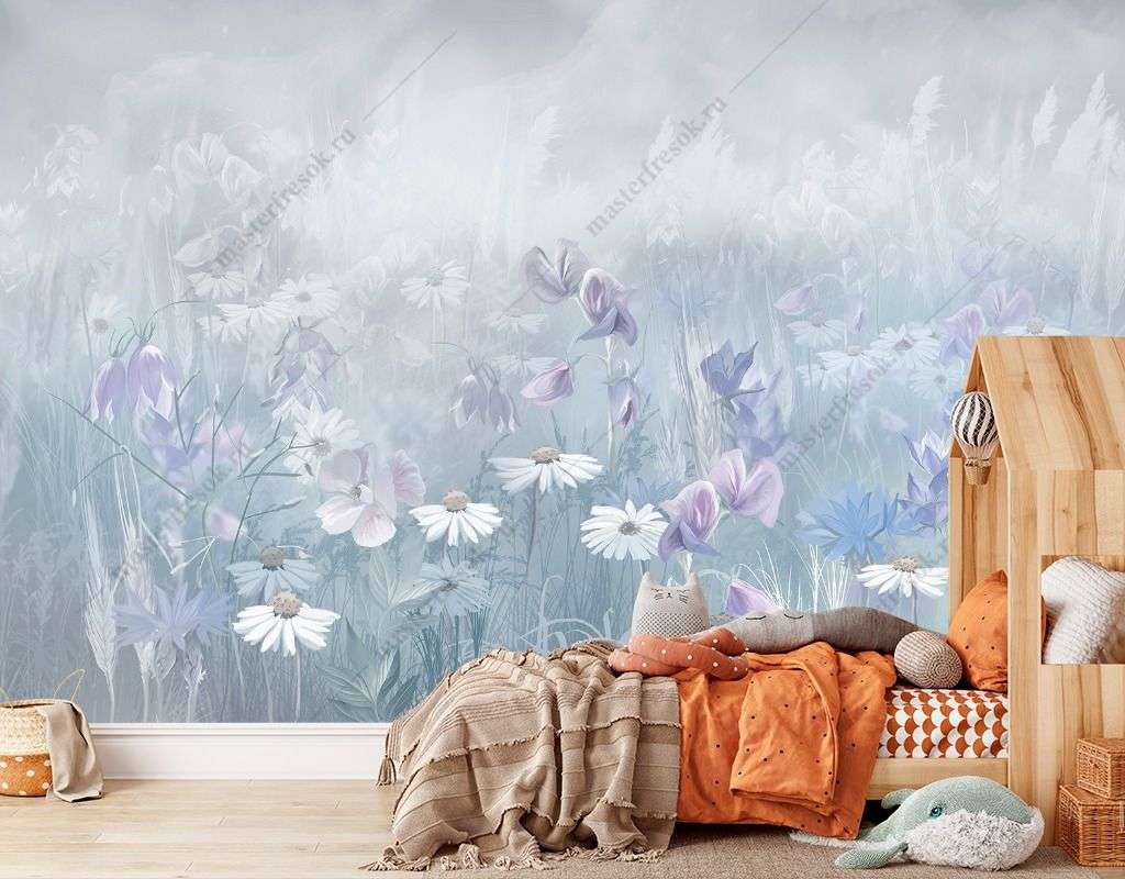 Фотообои в интерьере цветочная поляна  13-382 фото
