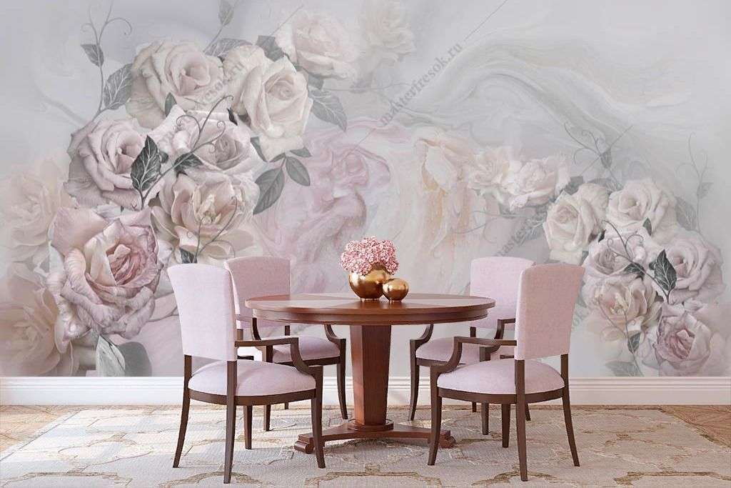 Фотообои в интерьере пастельные розы  13-371 фото
