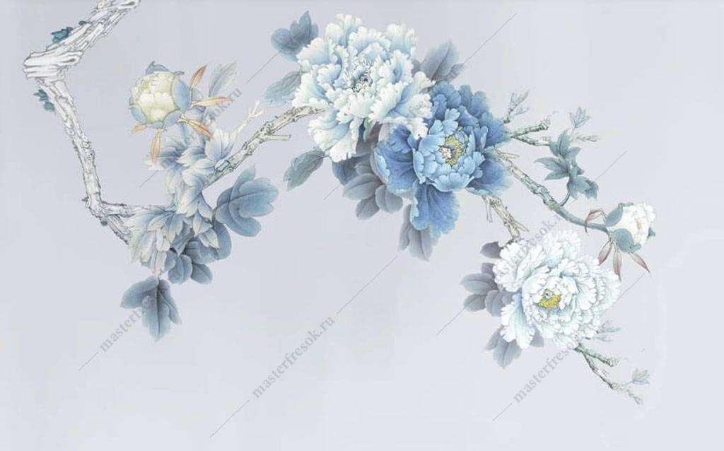 Фотообои в интерьере синие цветы  15-922 фото