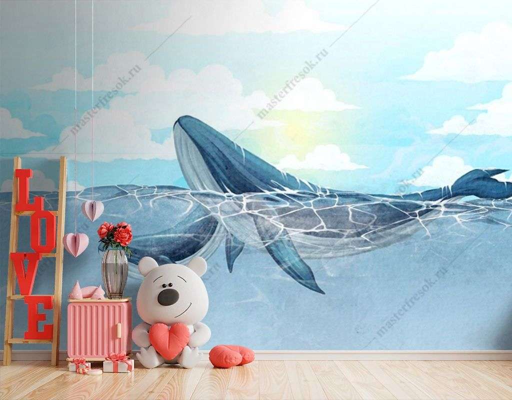 Фотообои в интерьере семейство китов  12-1444 фото
