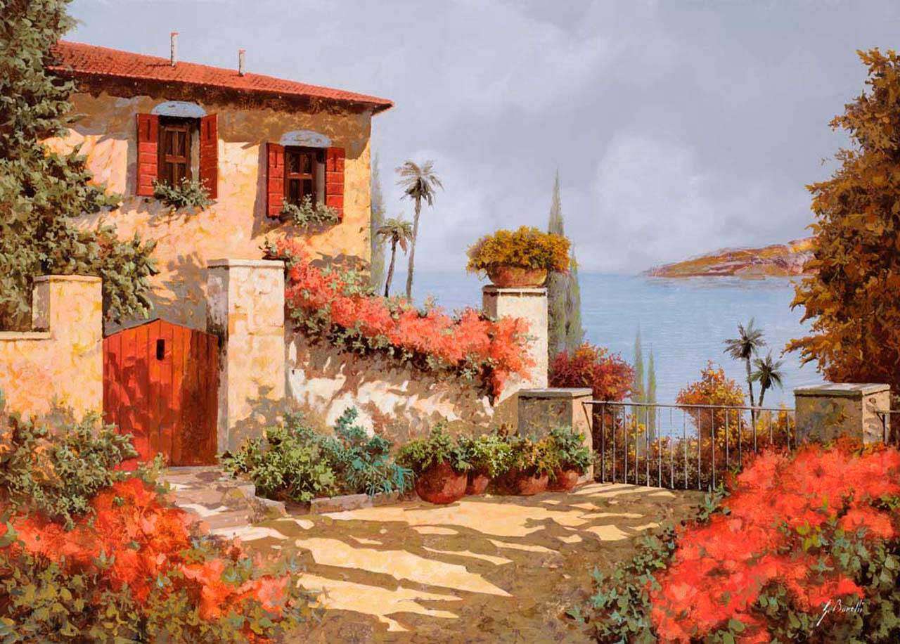 Фотообои в интерьере очаровательный дворик у моря  8-070 фото