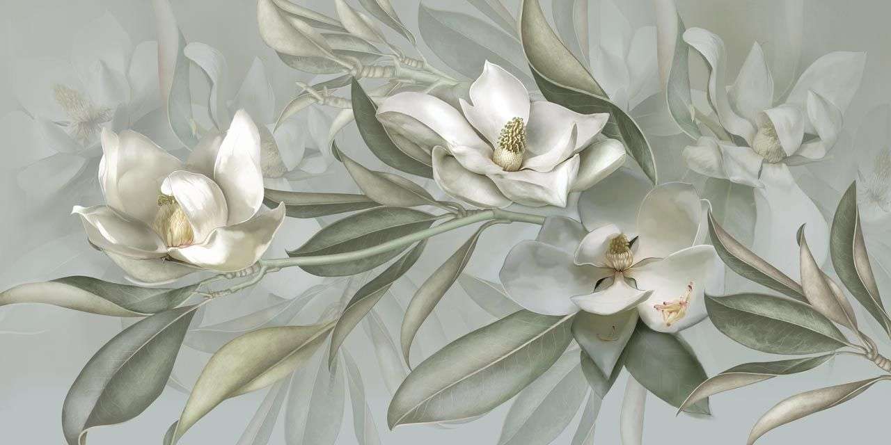 Фотообои в интерьере лилии на зеленом фоне  13-477 фото