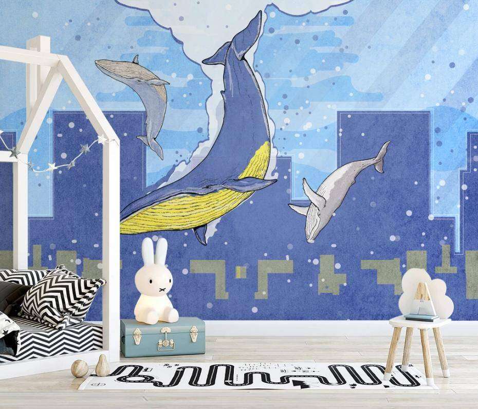 Фотообои Бесшовные обои на стену:  Киты в небе. Артикул: 15-195  