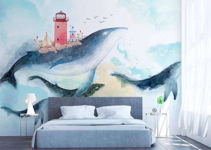 Фотообои в интерьере киты в небе  15-059 фото