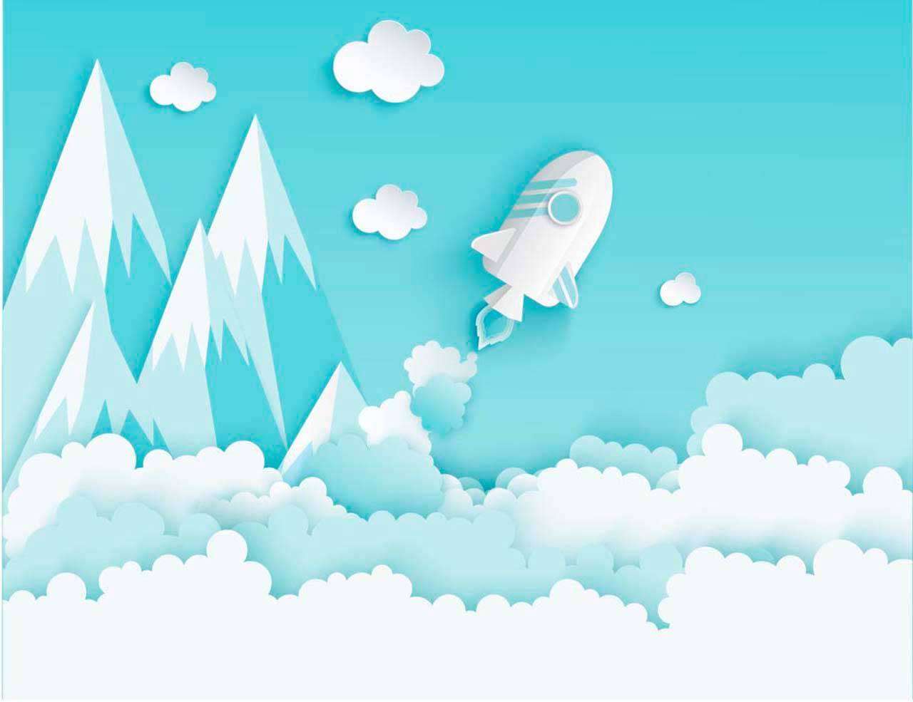 Фотообои в интерьере ракета взлетает над горами  12-372 фото