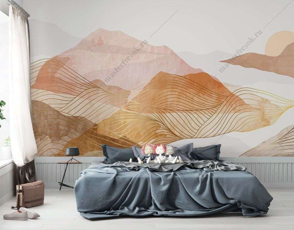 Фотообои в интерьере линии на фоне гор  9-1856 фото