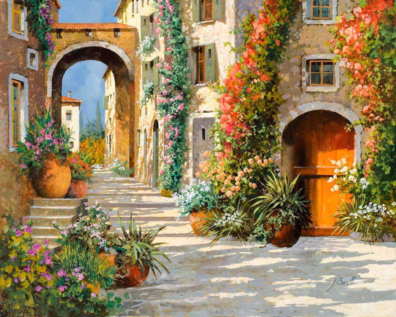 Фотообои в интерьере просторная улочка с арками  8-017 фото