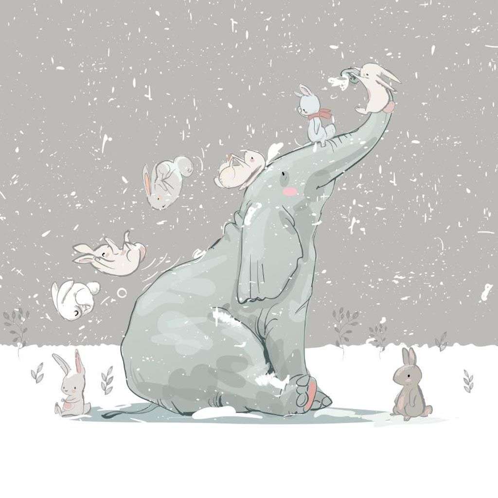 Фотообои в интерьере слоник и зайки  14-215 фото