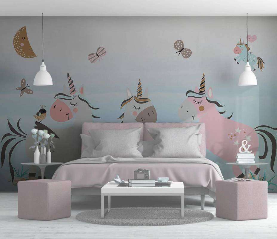 Фотообои в интерьере единорожки резвятся  15-340 фото