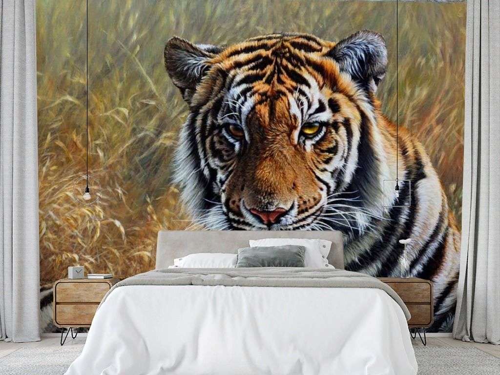 Фотообои в интерьере тигр в саванне  17-4422 фото