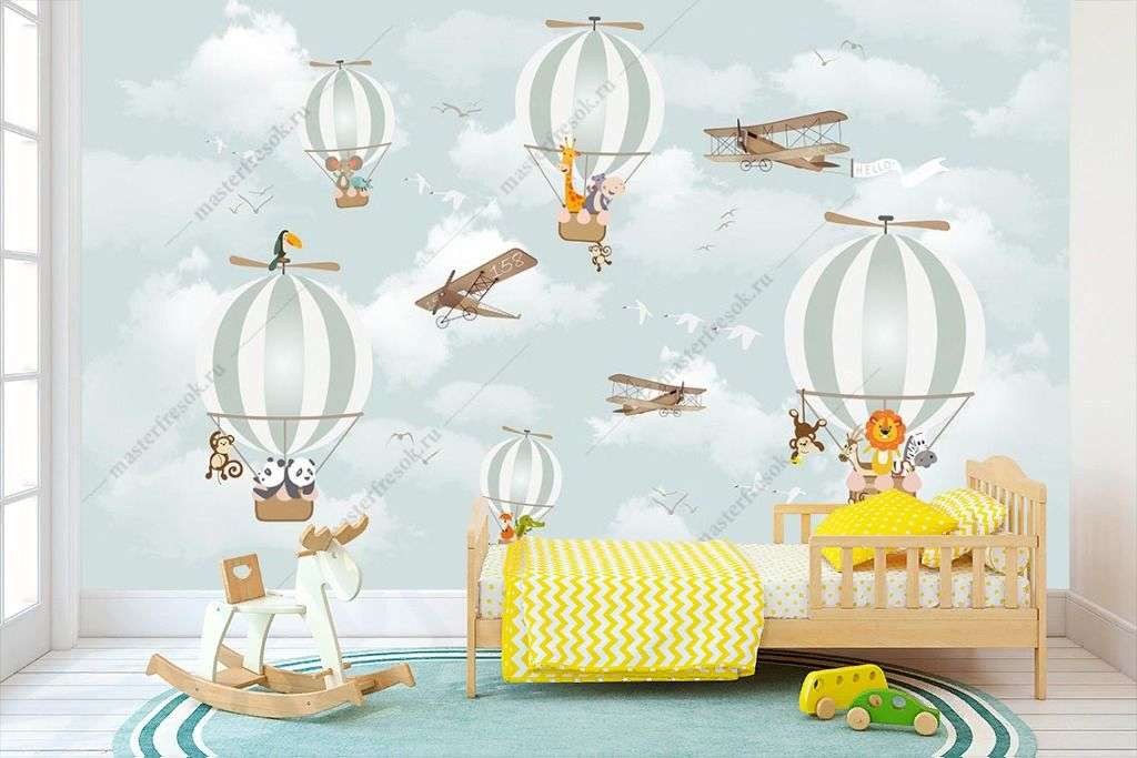 Фотообои в интерьере голубые воздушные шары  14-342 фото