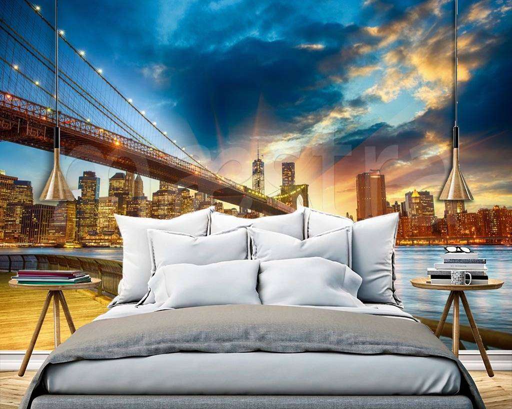 Фотообои в интерьере закат над бруклинским мостом  9-814 фото