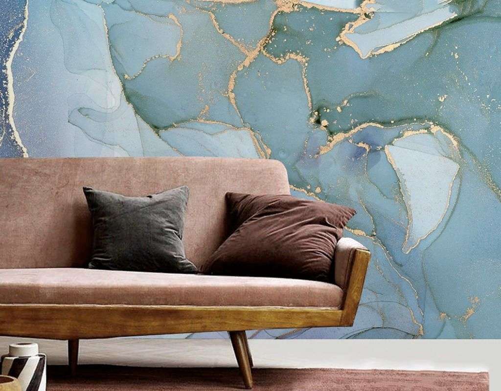 Фотообои в интерьере флюид арт голубой  9-2031 фото