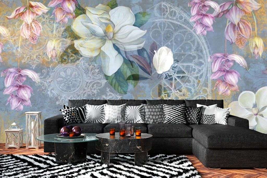 Фотообои в интерьере живописные цветы  9-1472 фото