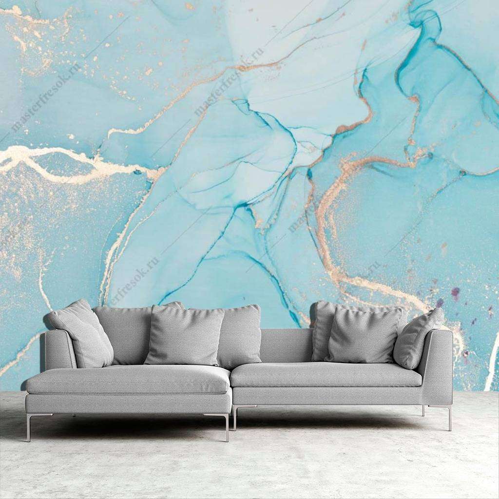 Фотообои в интерьере флюид арт нежная бирюза  9-1034 фото