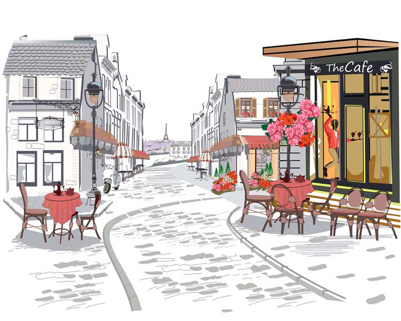 Фотообои в интерьере городская улица рисунок  9-140 фото