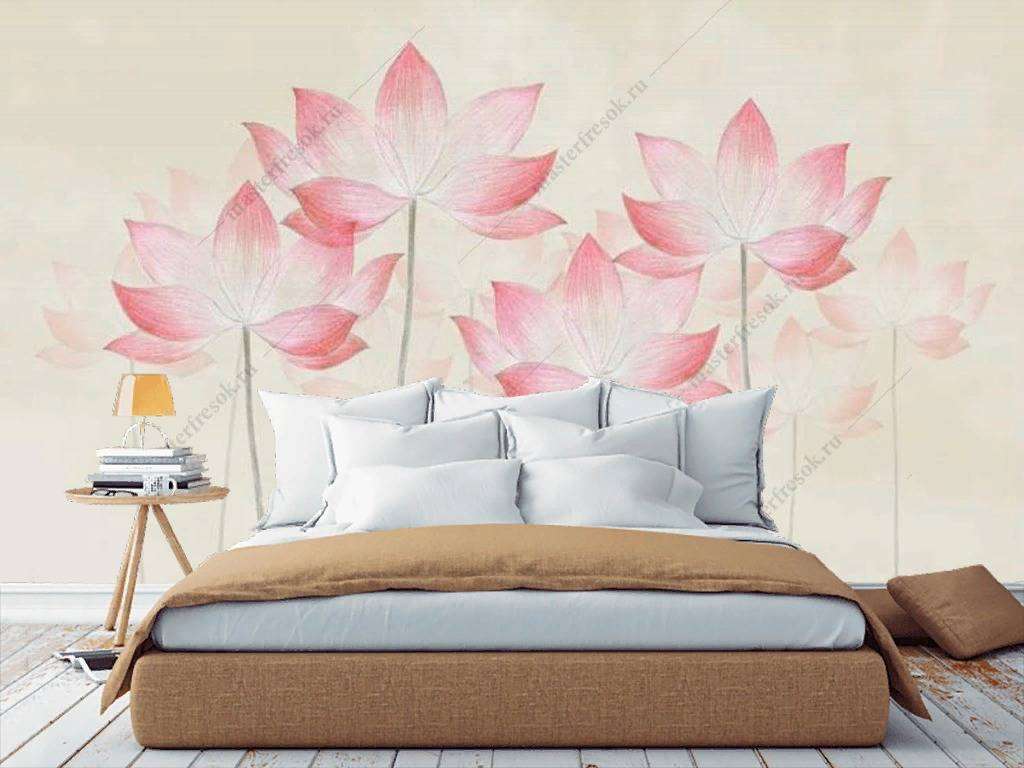 Фотообои в интерьере розовый цветок лотоса  15-966 фото