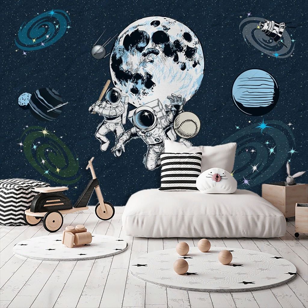Фотообои в детскую: Космонавты-бейсболисты.   14-739