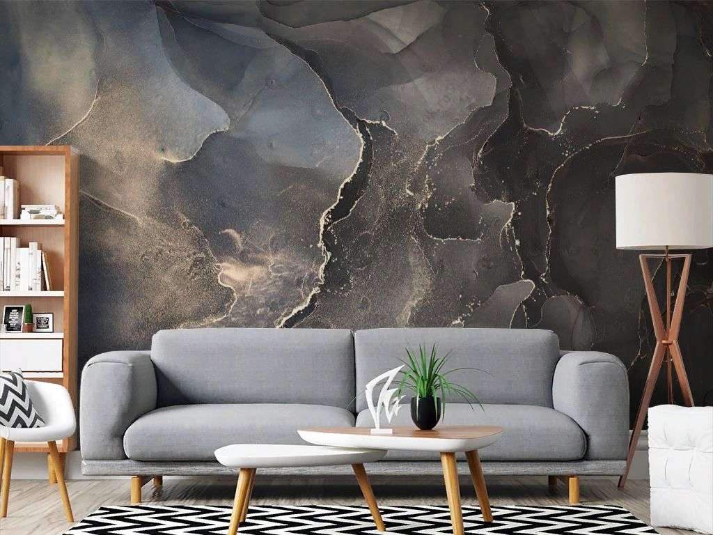 Фотообои в интерьере серый мрамор с золотом    9-1900 фото