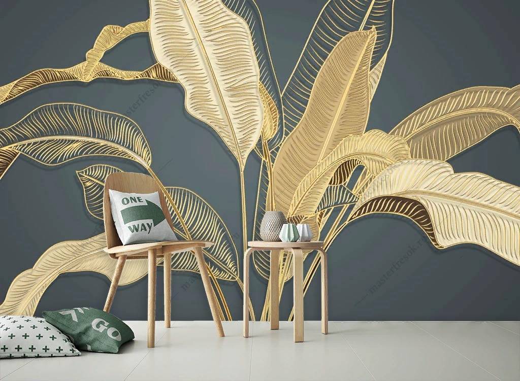 Фотообои Золотые перья на темном фоне  9-1195