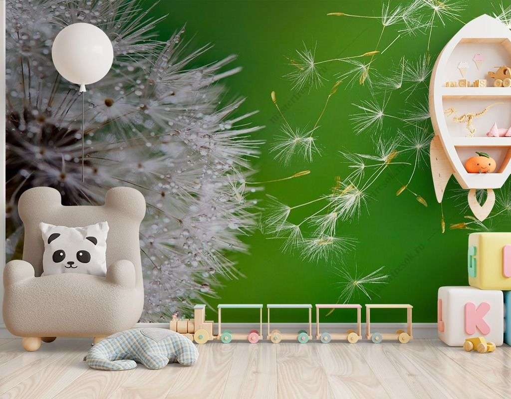 Фотообои в интерьере одуванчик в росе  9-1607 фото