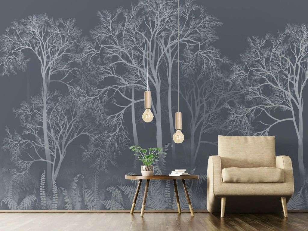 Фотообои в интерьере лес светлый на темном фоне  13-705 фото