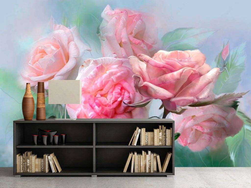 Фотообои в интерьере яркие розы  13-266 фото