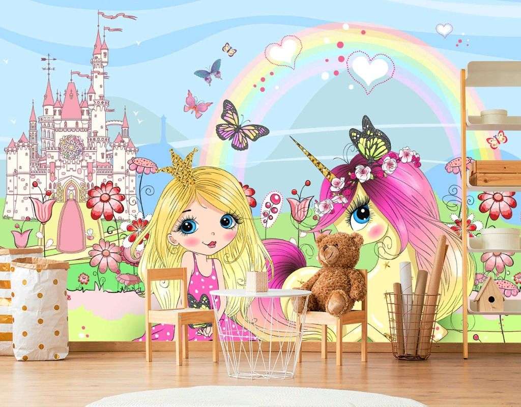 Фотообои в интерьере принцесса у радуги  19-0005 фото