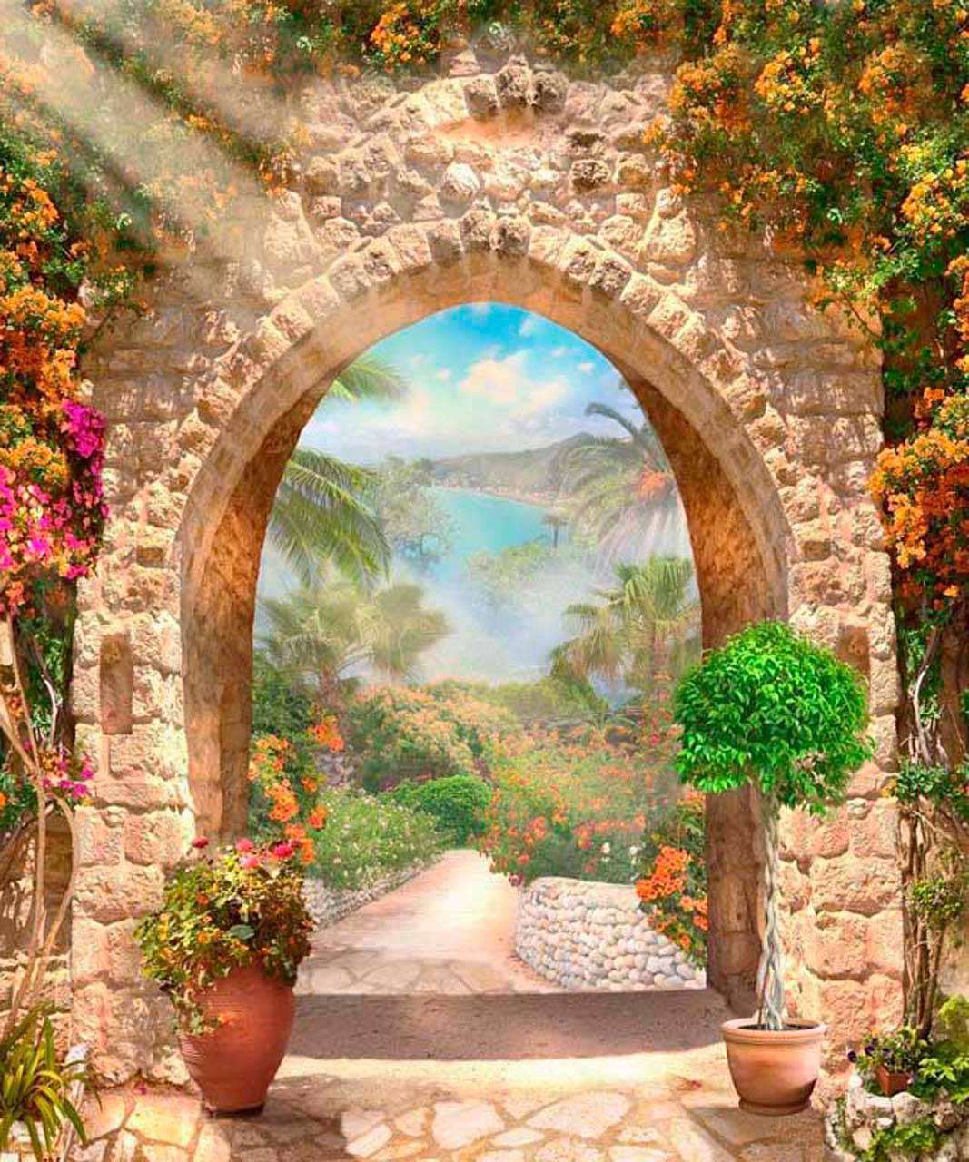 Фотообои в интерьере арка под яркими лучами солнца  6-014 фото