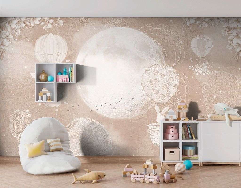 Фотообои в интерьере детские. зайка на шарике  12-1623 фото