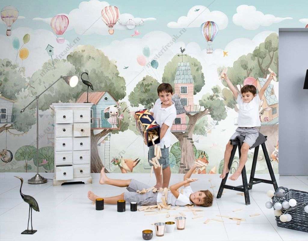 Фотообои в интерьере деревья и животные с домиками  14-371 фото