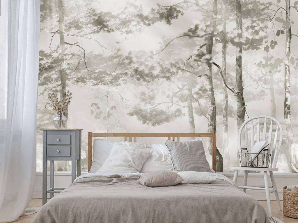 Фотообои в интерьере гризайль акварелью  13-286 фото