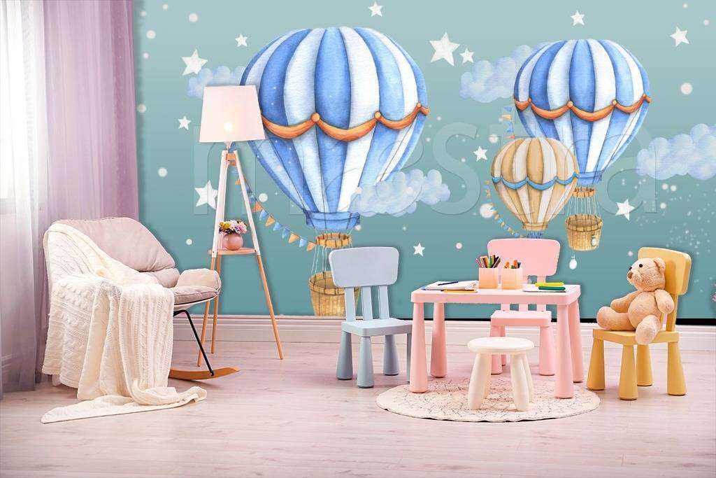 Фотообои в интерьере воздушные шары в сером небе  12-431 фото