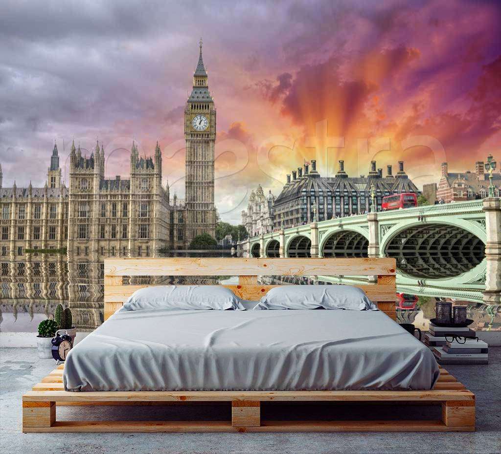Фотообои в интерьере сиреневый закат лондона  9-479 фото