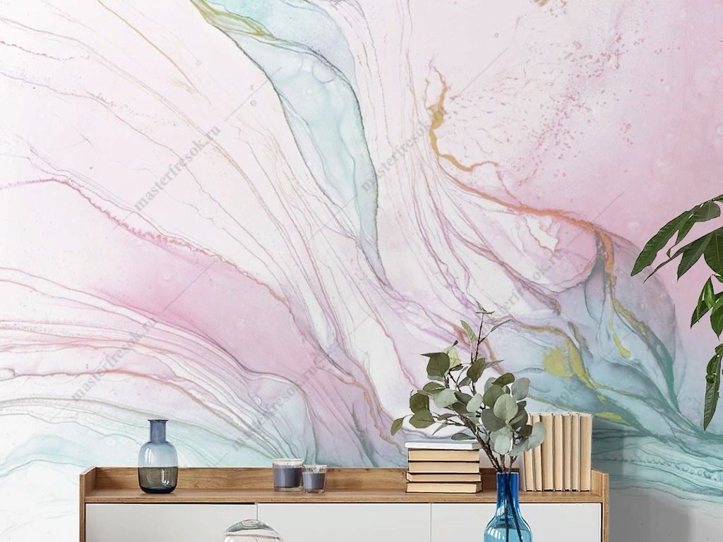 Фотообои Флюид арт Легкий розовый с голубым   14-703