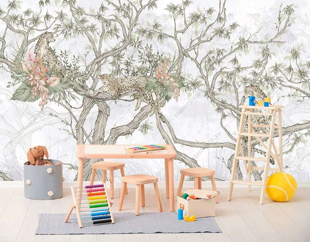 Фотообои в интерьере леопарды китайская живопись  14-448 фото