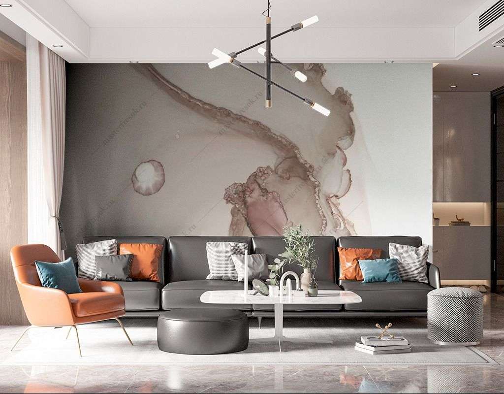 Фотообои в интерьере разводы акварель серые  9-1562 фото