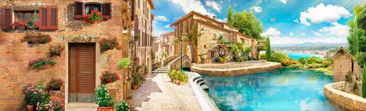 Фотообои в интерьере улочка старого города с заливом  11-188 фото