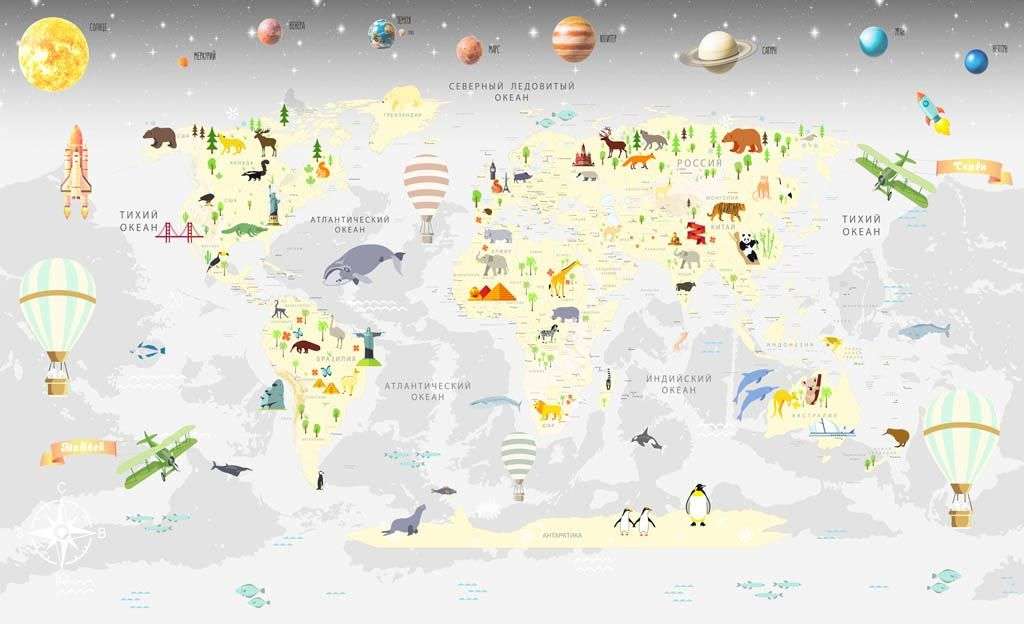 Фотообои в интерьере детская карта с планетами  14-287 фото