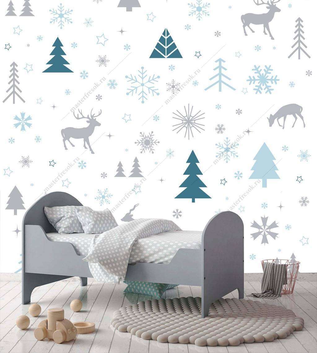 Фотообои в интерьере елочки и олени  12-686 фото