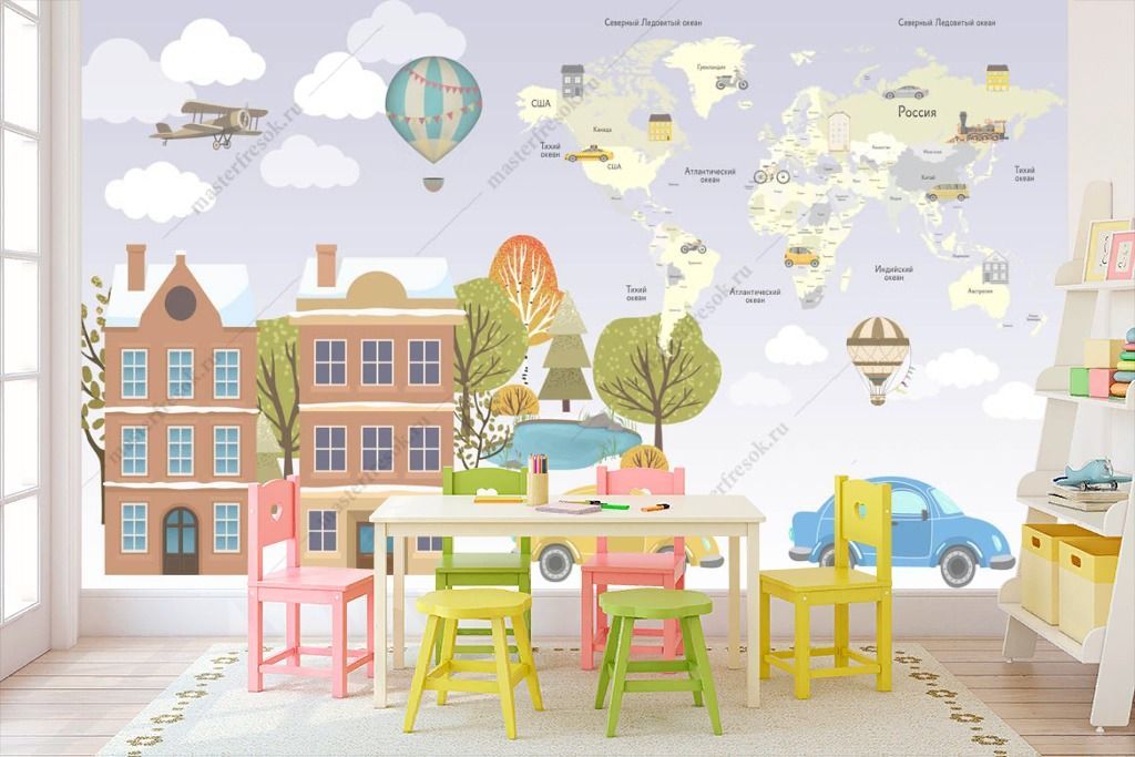 Фотообои Домики и карта мира  14-263