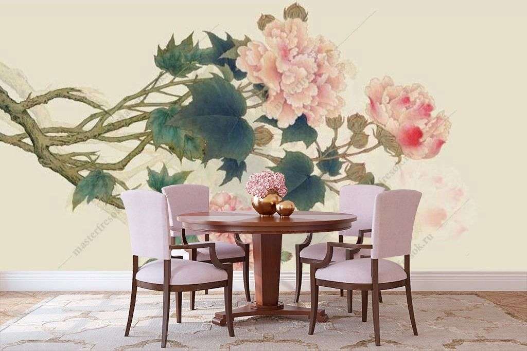 Фотообои в интерьере китайские пионы  15-960 фото