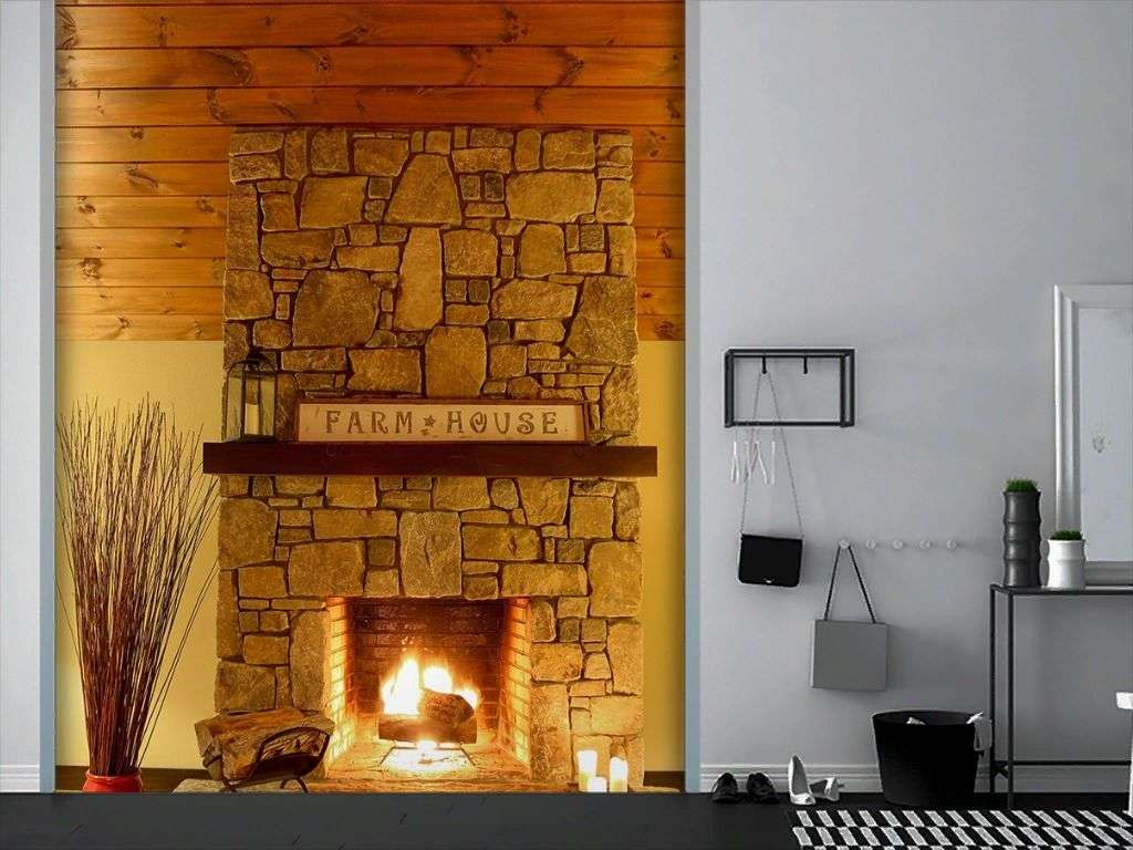 Фотообои в интерьере камин горящий  9-2015 фото