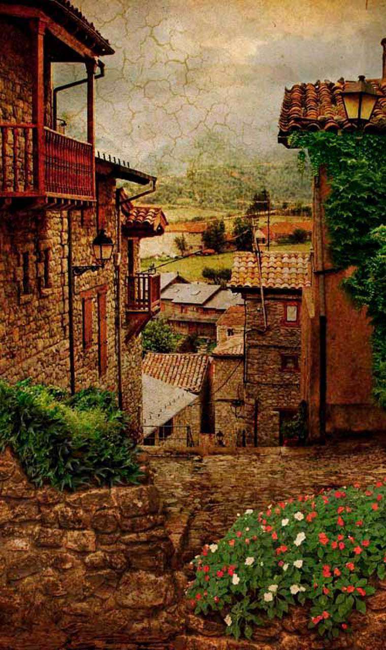 Фотообои в интерьере улочка перед дождем  11-093 фото