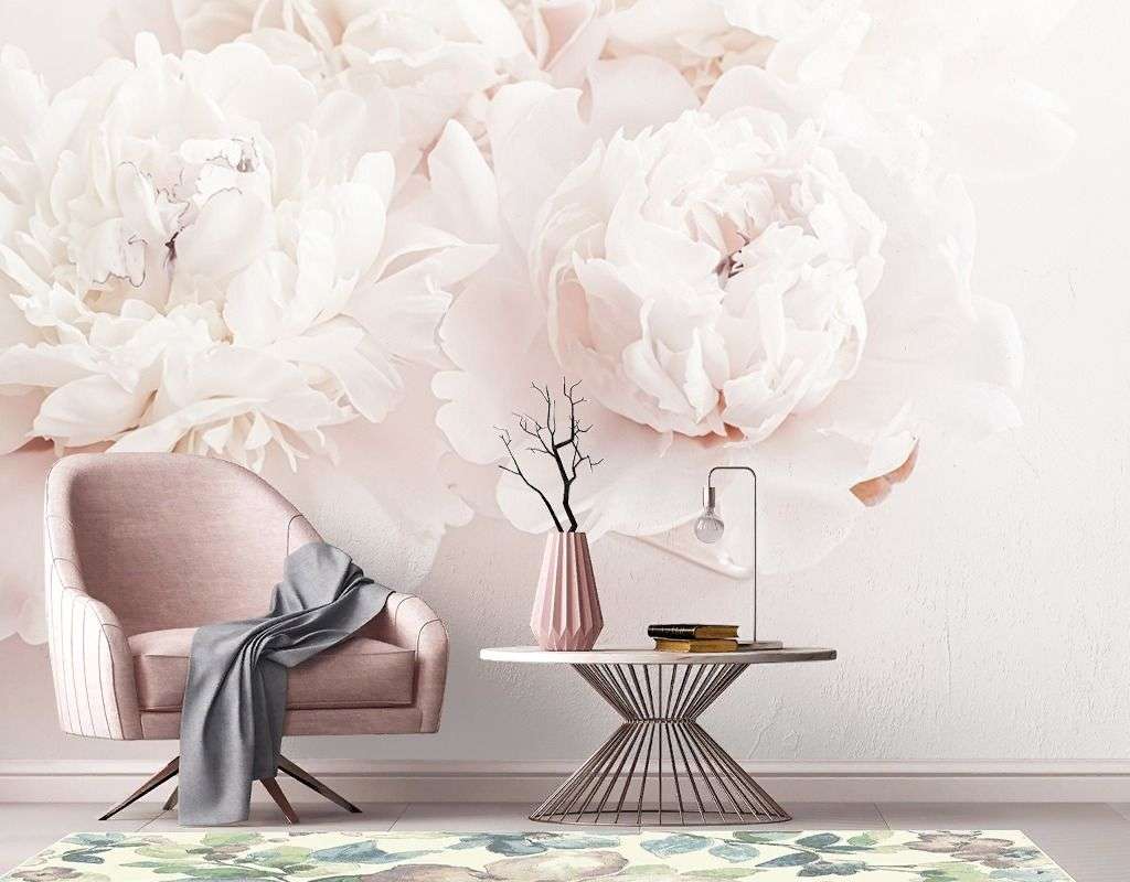 Фотообои в интерьере пионы светлые 3д  9-2034 фото