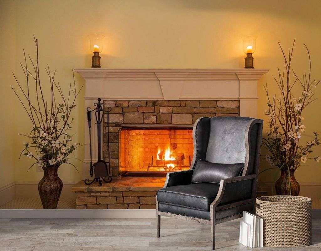 Фотообои в интерьере горящий огонь в камине  9-2012 фото