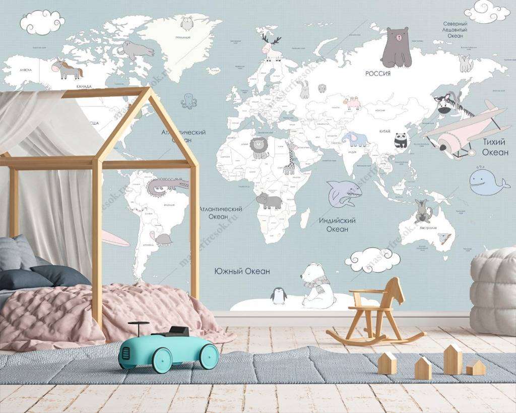 Фотообои в интерьере голубая карта  13-161 фото