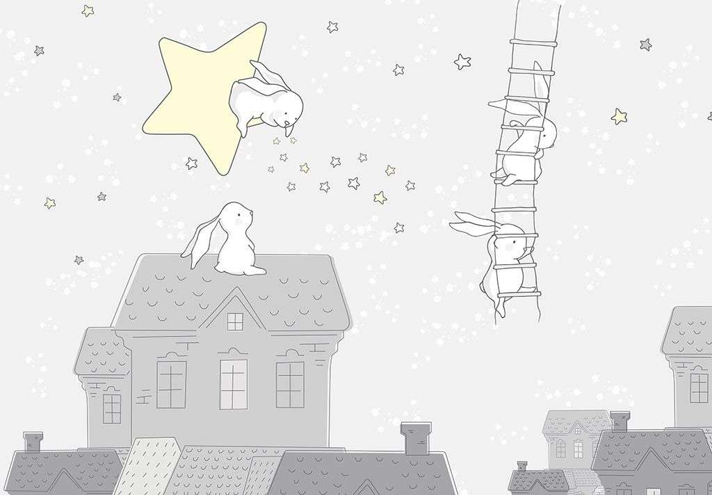 Фотообои в интерьере зайчики на домиках  14-218 фото