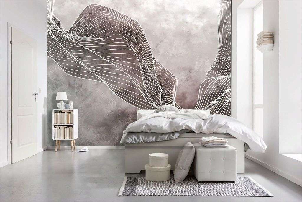 Фотообои в интерьере абстрактные линии на туманном фоне  14-663 фото